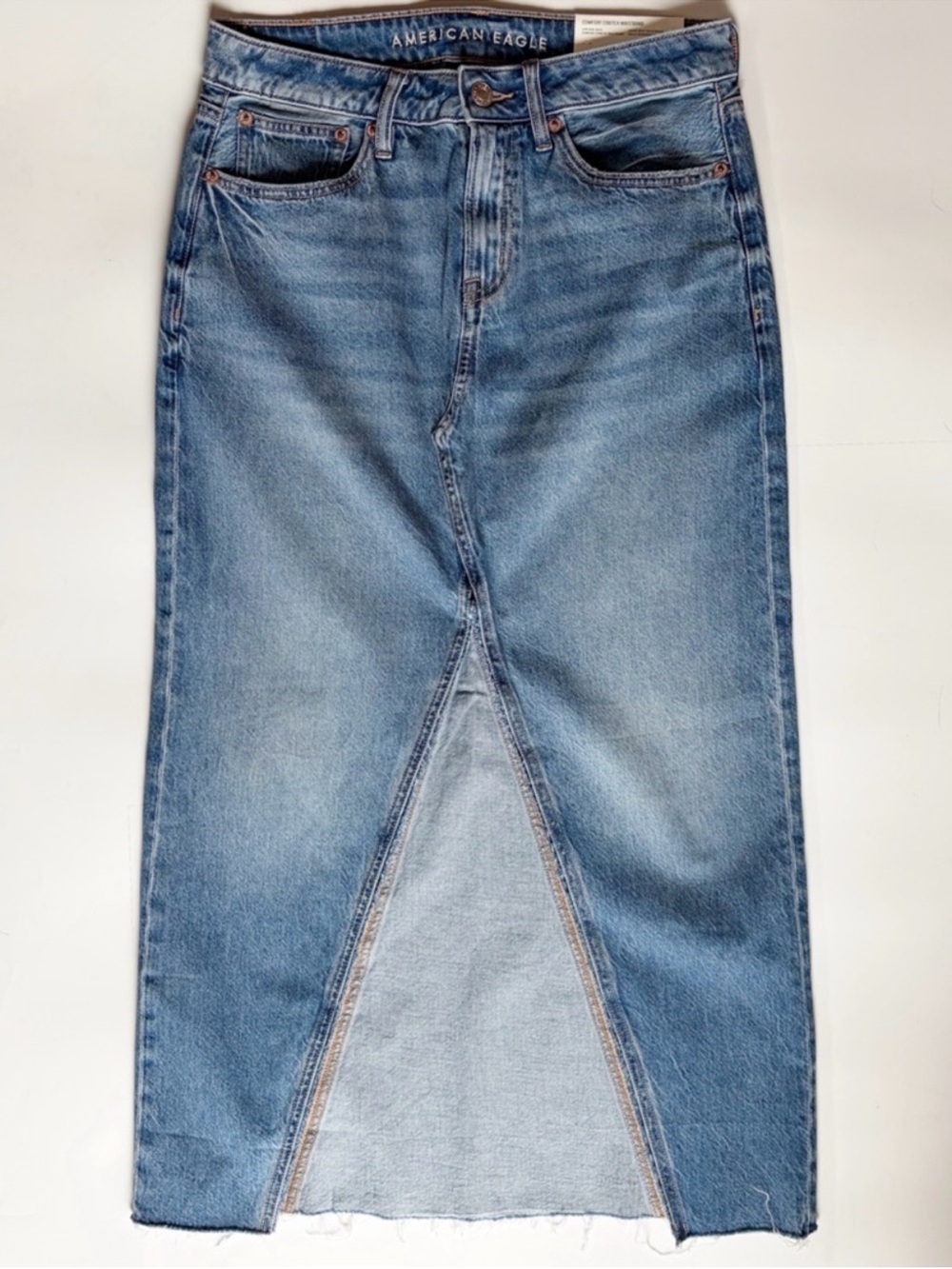 NWT AE Low Rise Denim Blue Skirt Front Slit